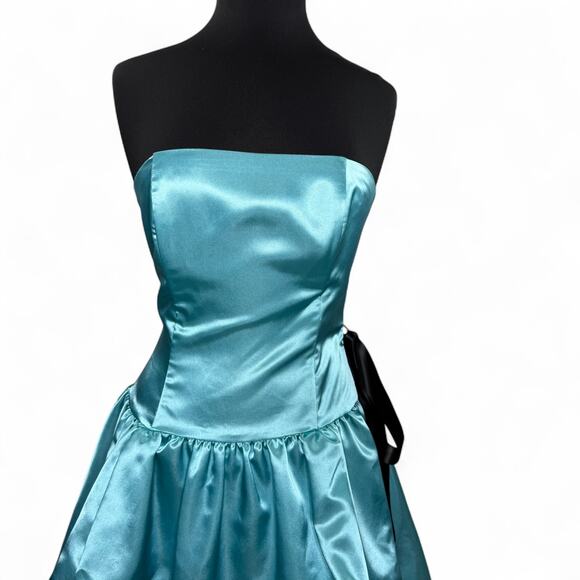 Vintage Gunne Sax Jessica McClintock Satin Babydoll Dress Sz 7 Blue Y2K Prom - Picture 4 of 14